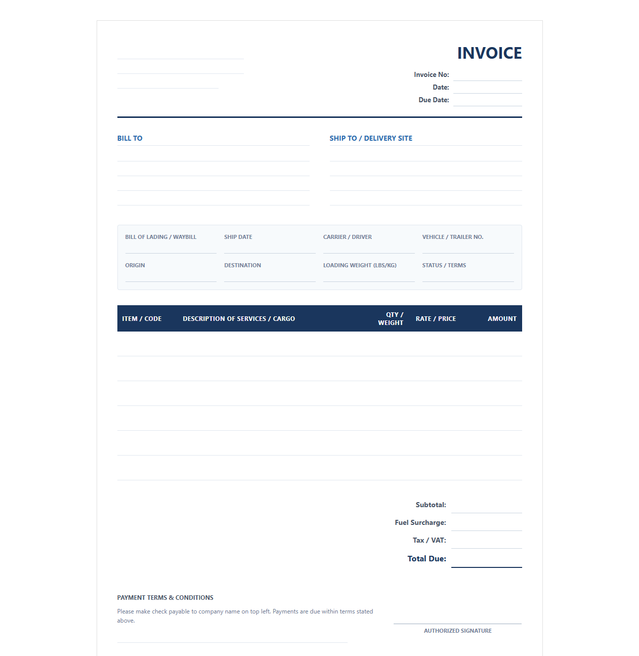 Delivery and Transport Services Invoice