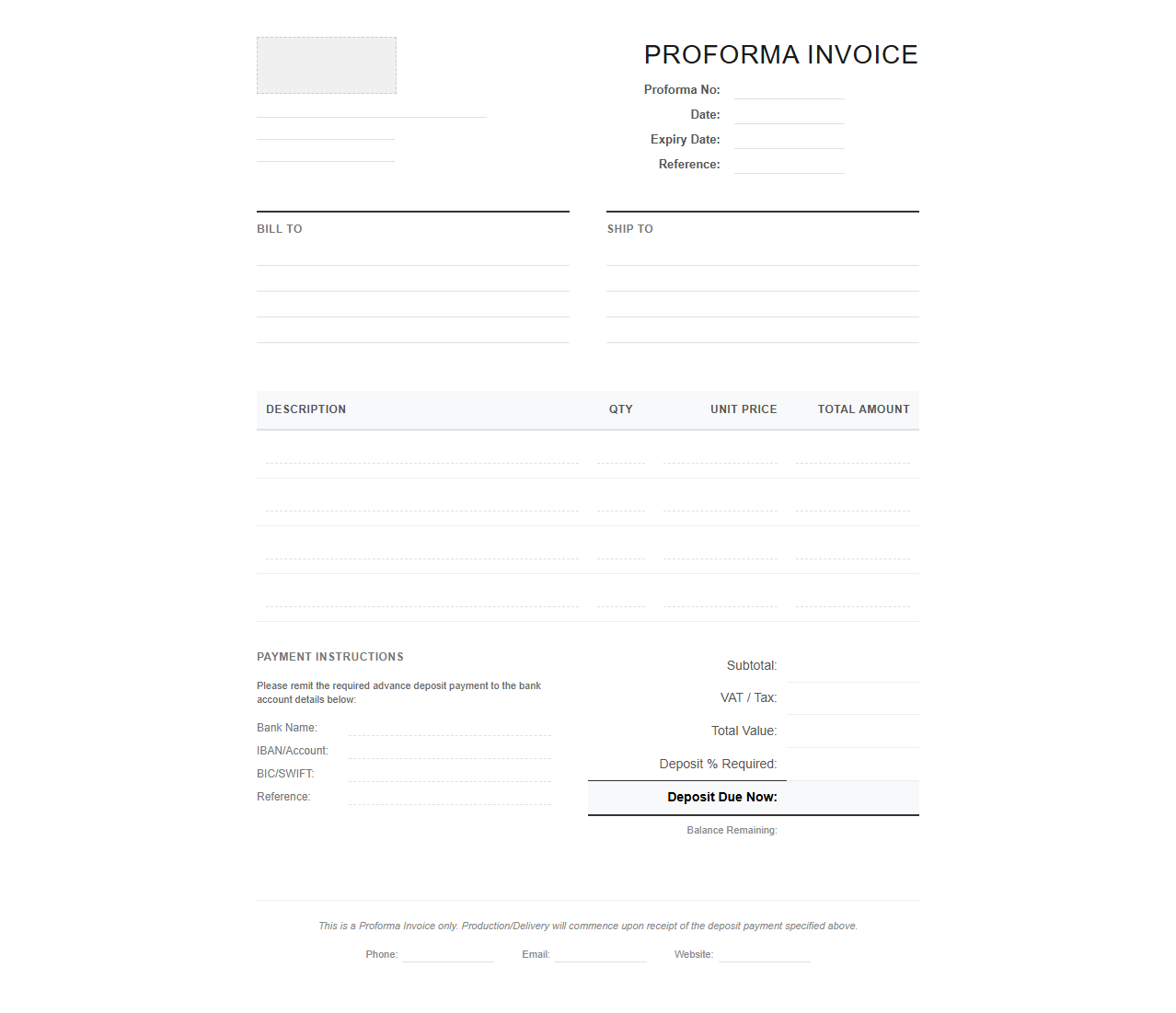 Deposit Proforma Invoice Template