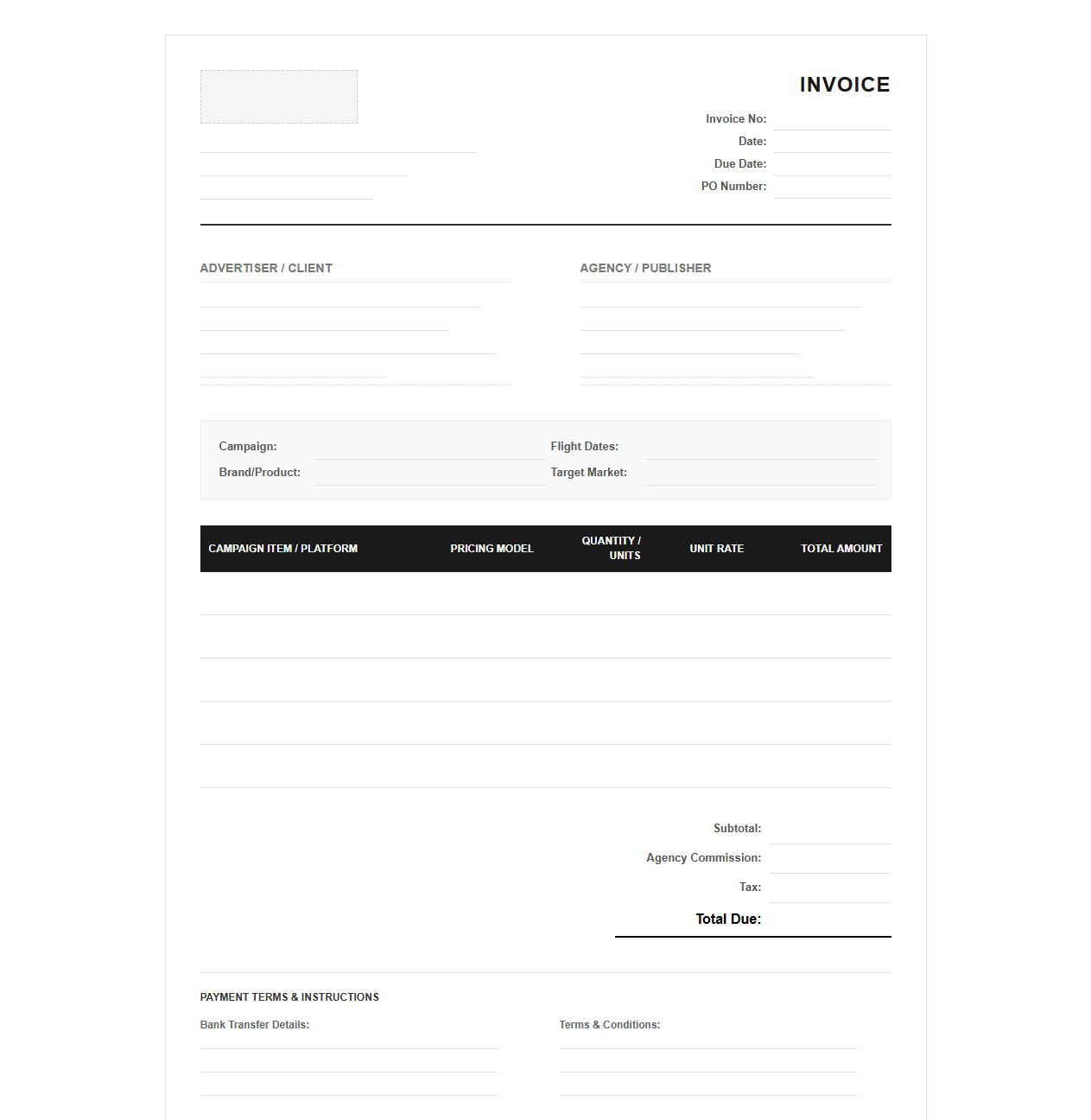 Digital Advertising Campaign Invoice Template