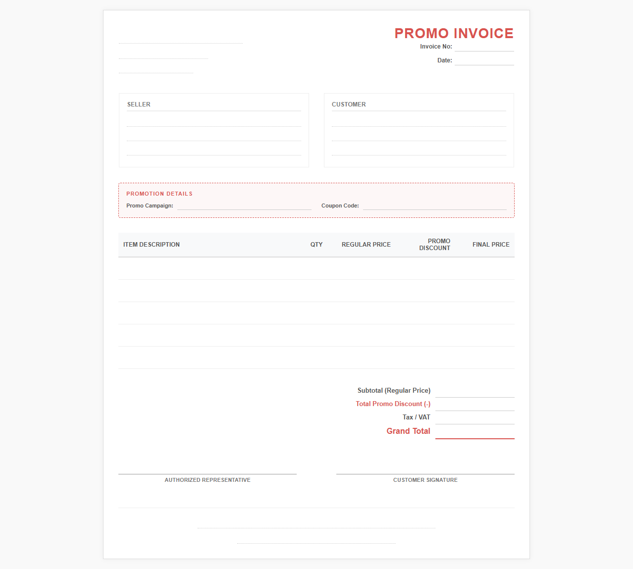 Discounted Promotion Sales Invoice Template