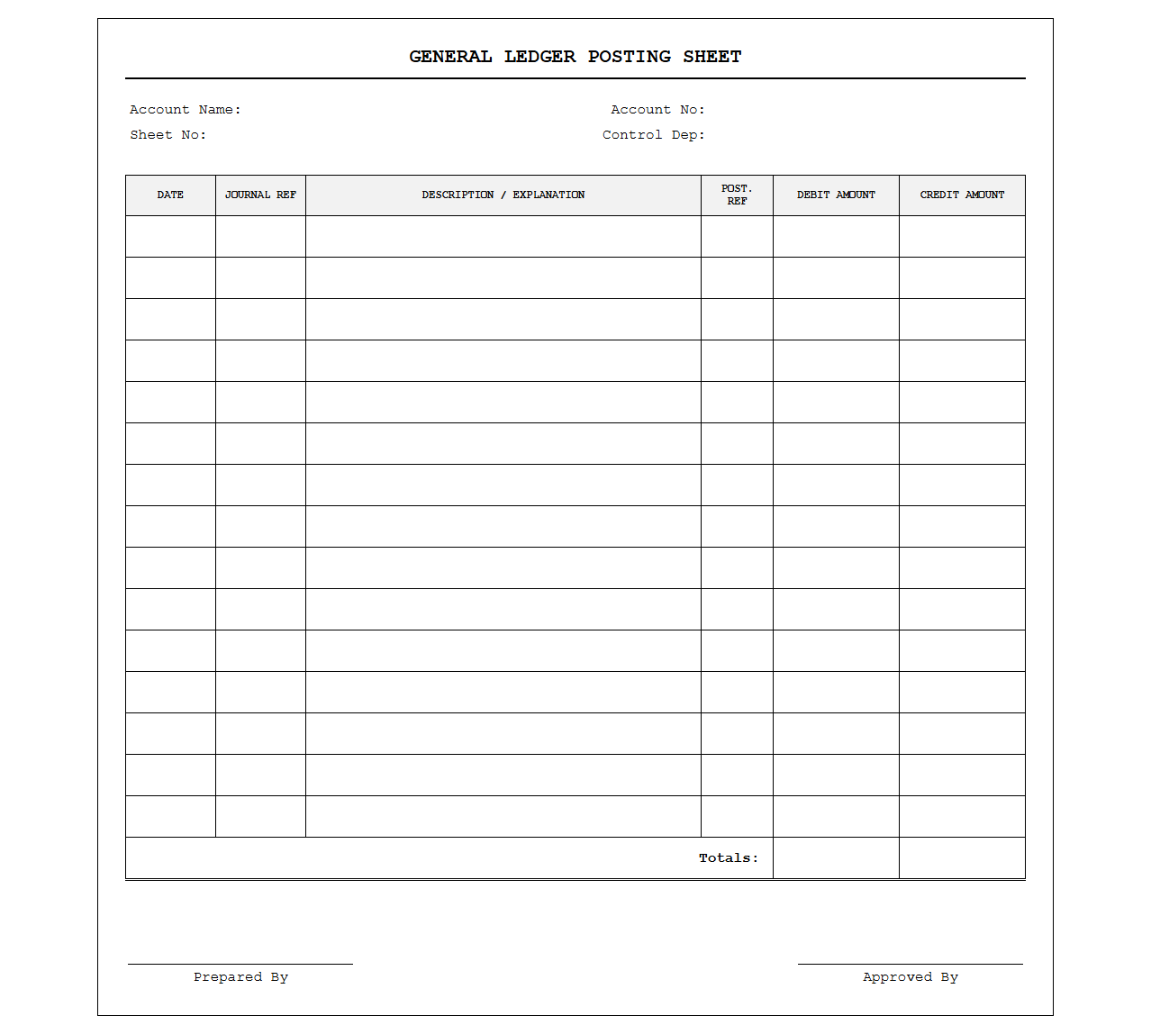 Double Entry Journal Ledger Posting Sheet