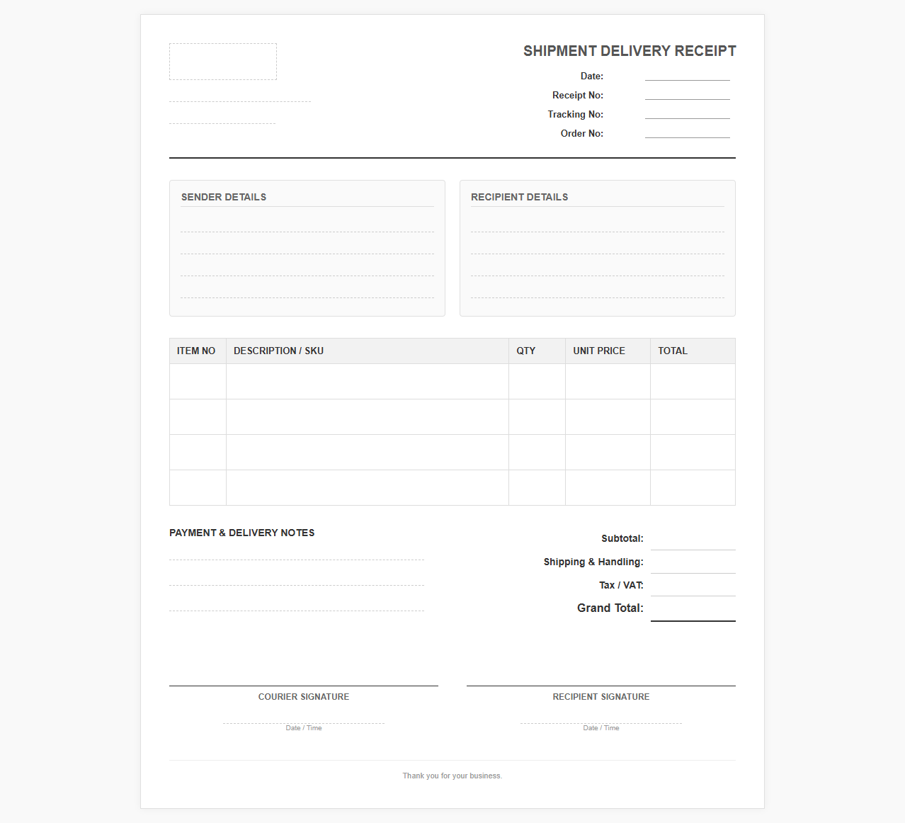 E-commerce Shipment Delivery Receipt