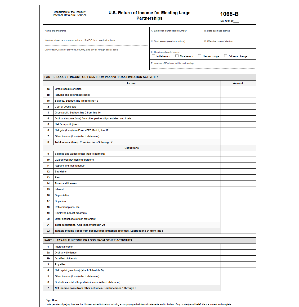 Electing Large Partnership Tax Return Template