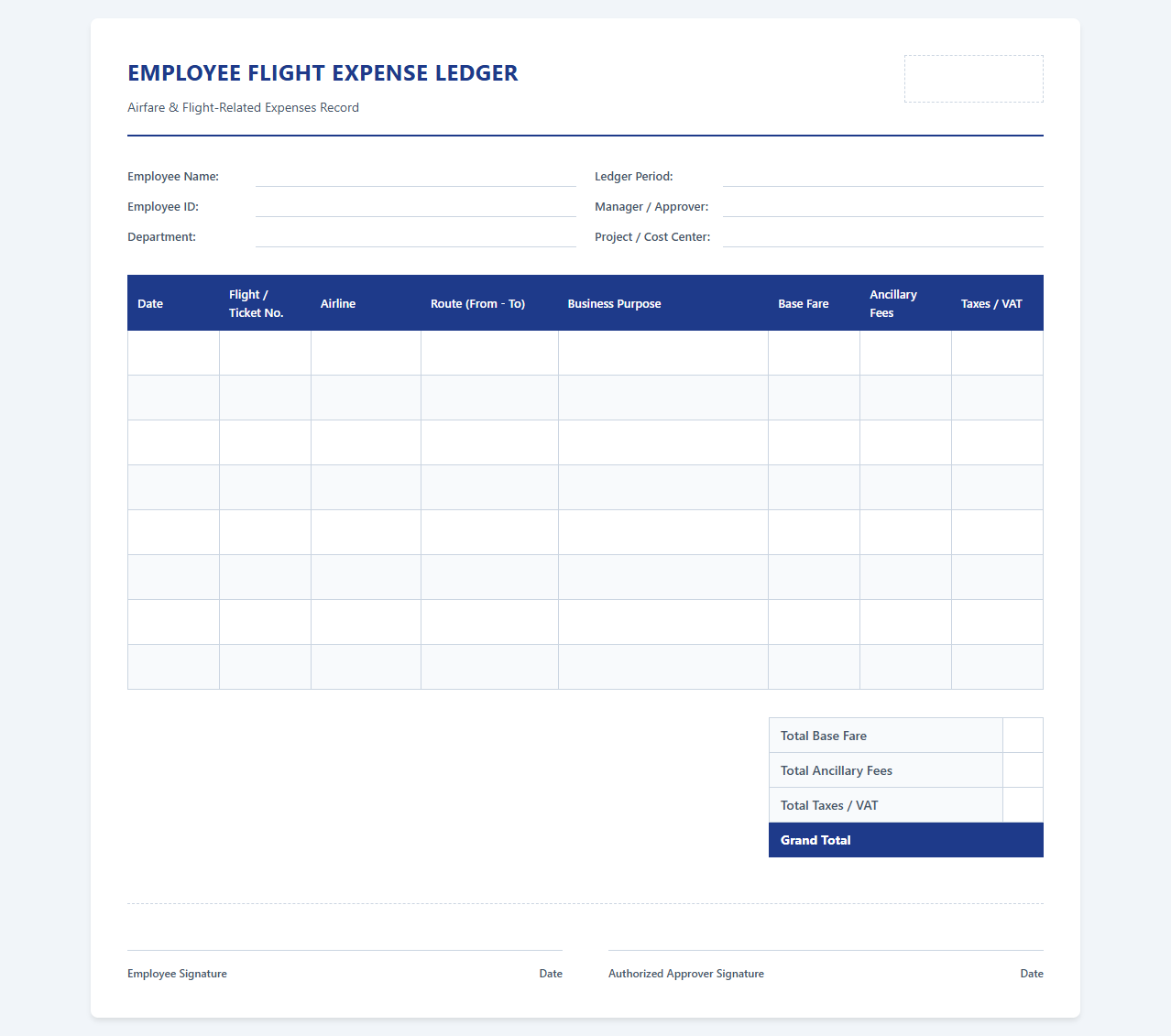 Employee Flight Expense Ledger