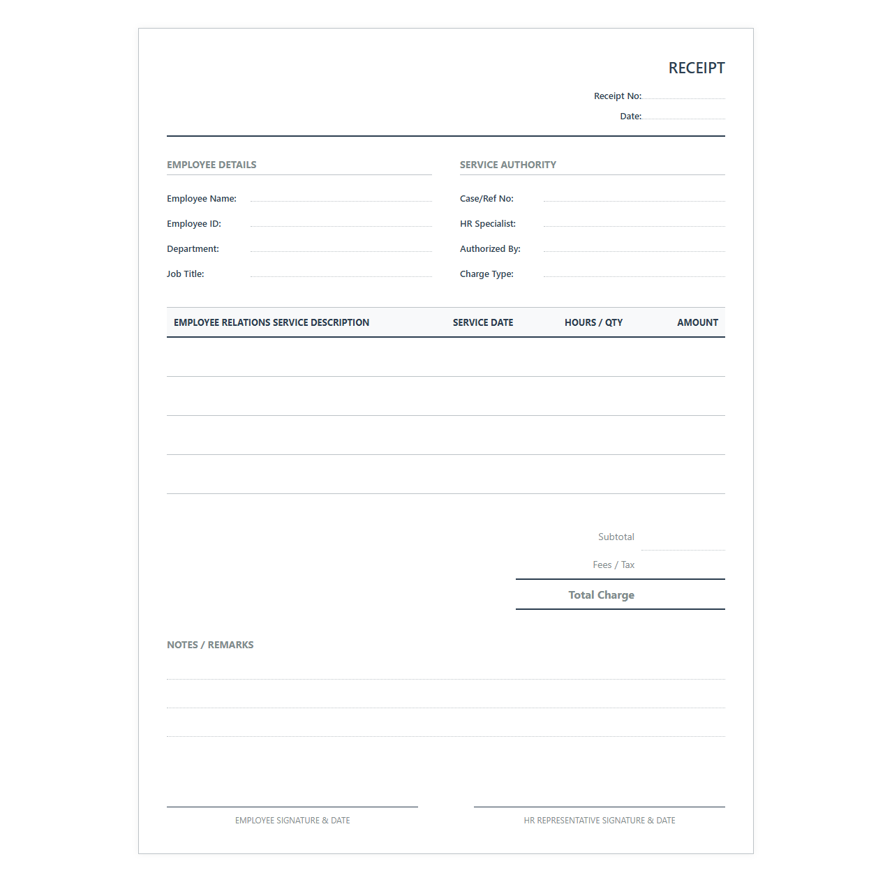 Employee Relations Service Receipt Document
