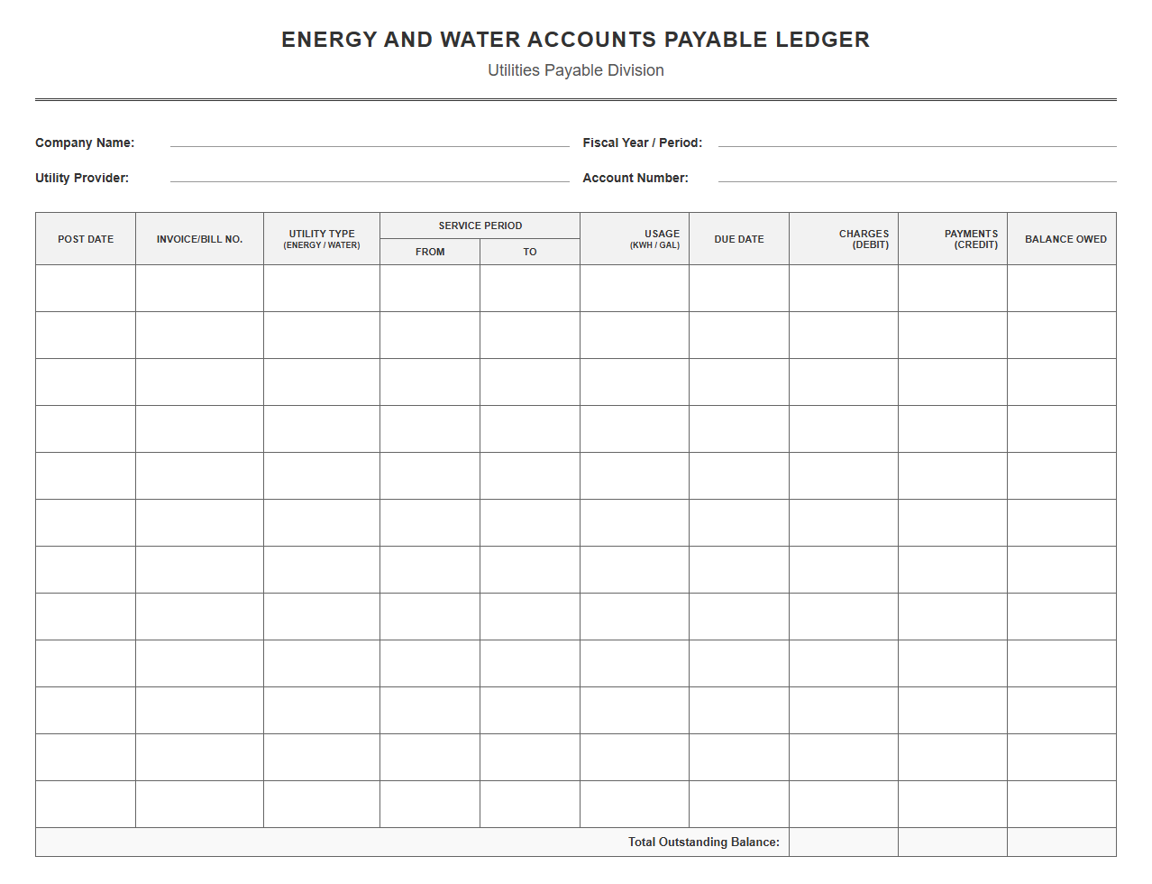 Energy and Water Accounts Payable Ledger