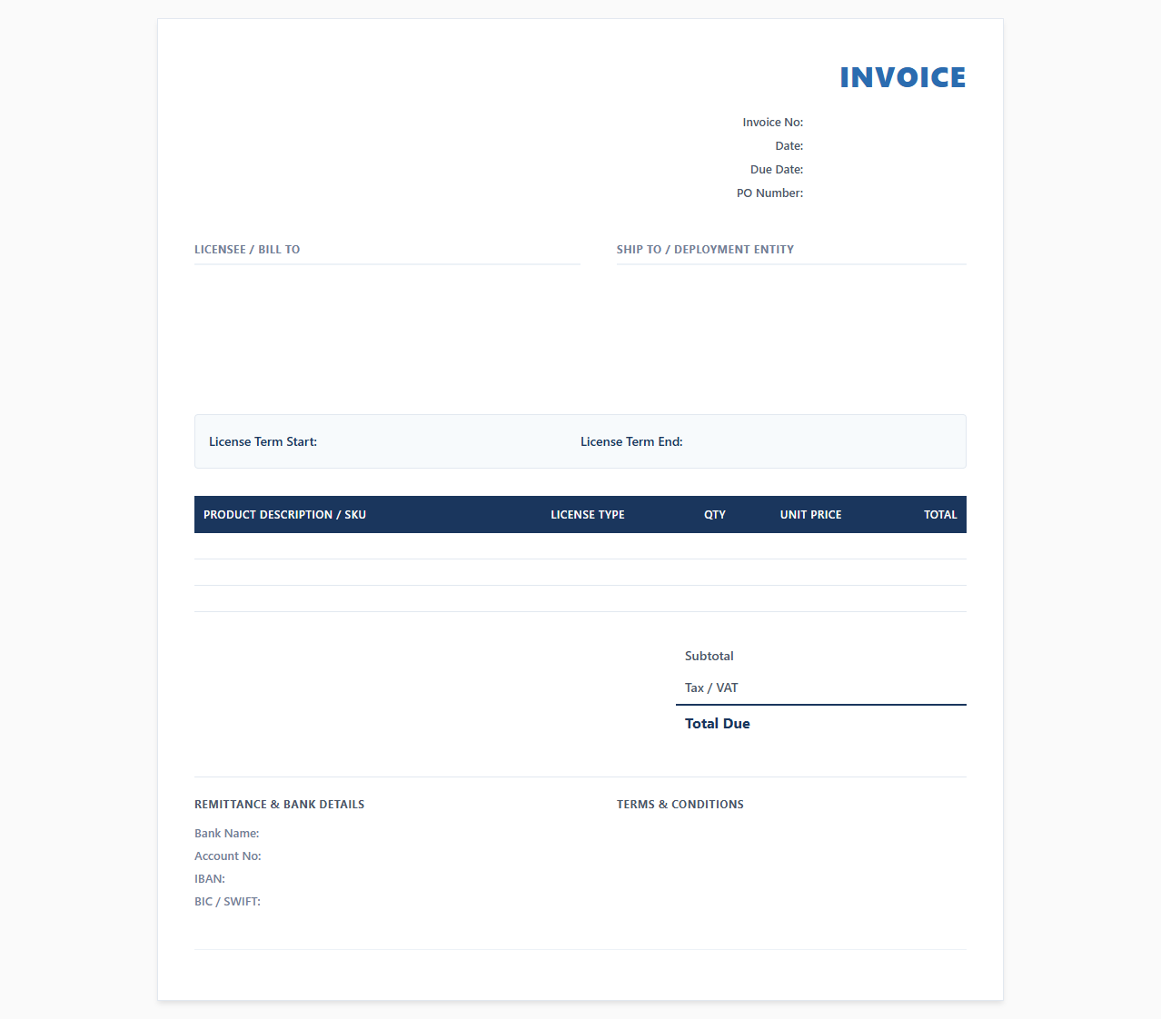 Enterprise Software License Invoice Template