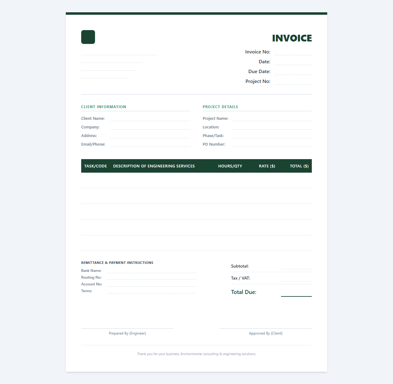 Environmental Engineering Service Invoice Template
