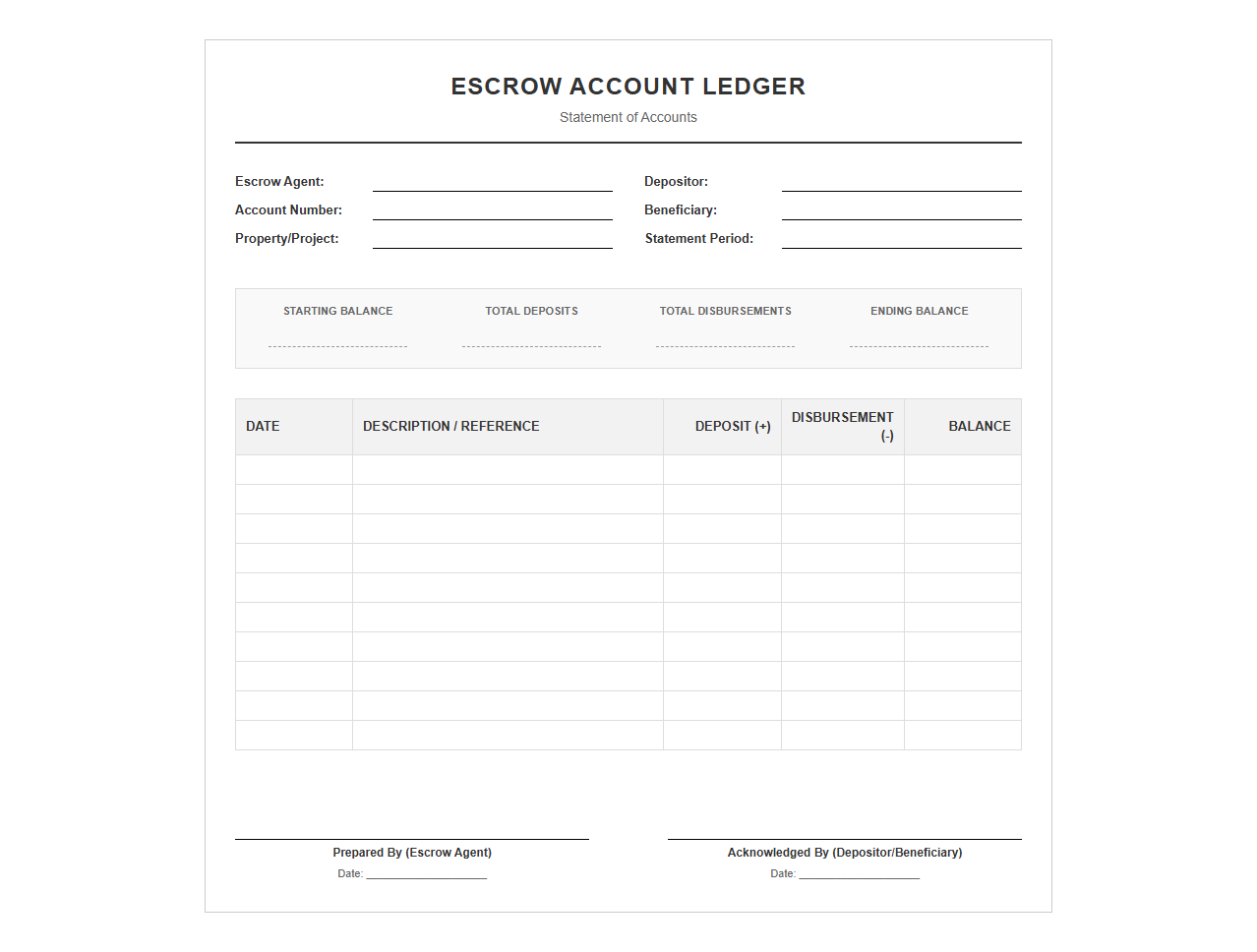 Escrow Account Ledger Template
