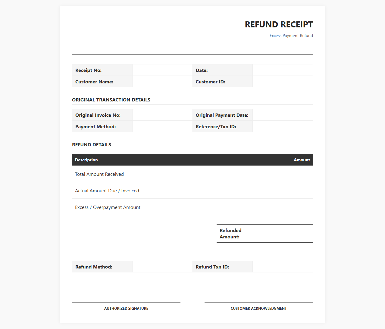 Excess Payment Refund Receipt