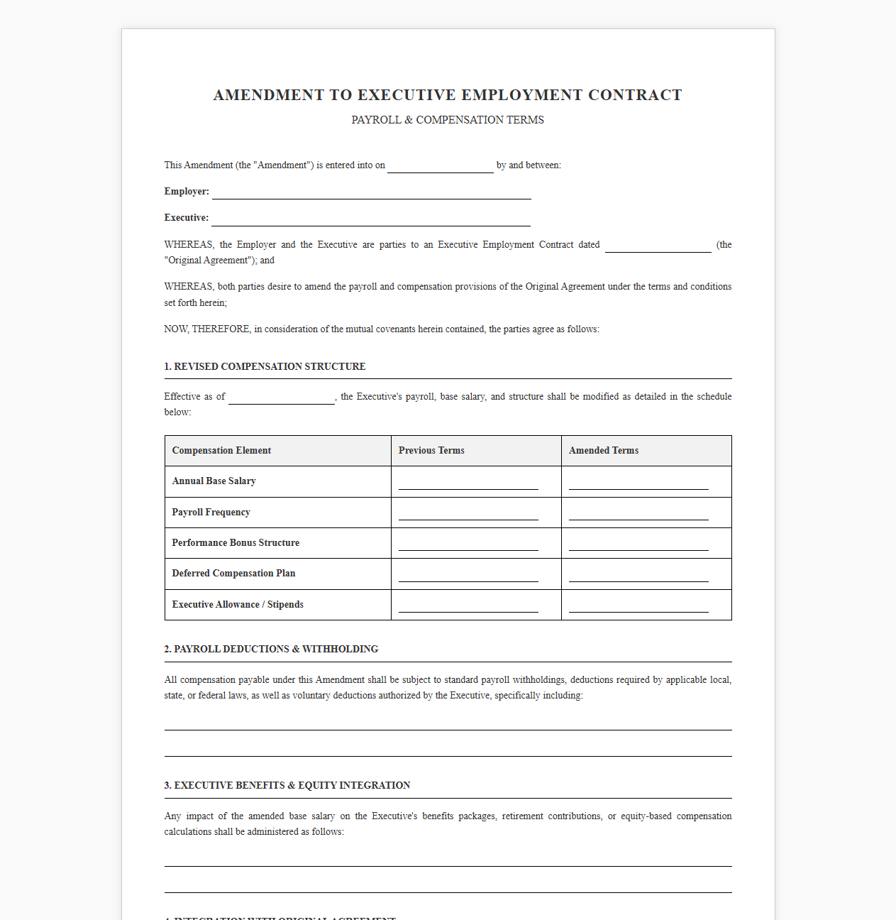 Executive Payroll Contract Amendment Template