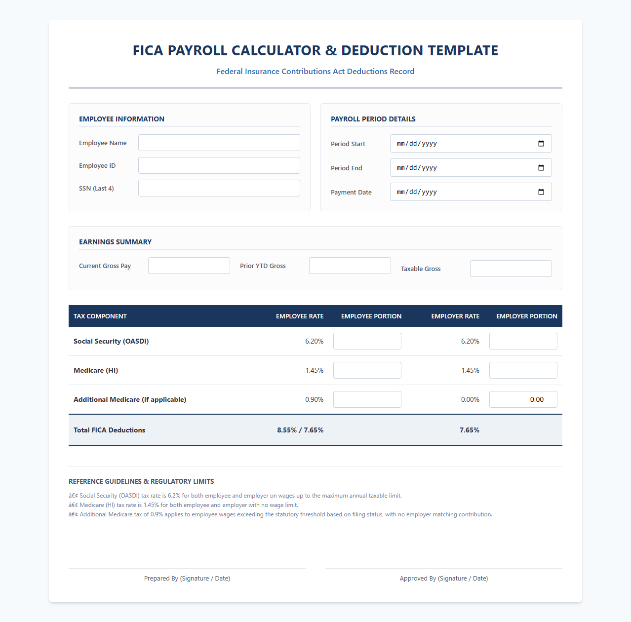 FICA Payroll Calculator and Deduction Template