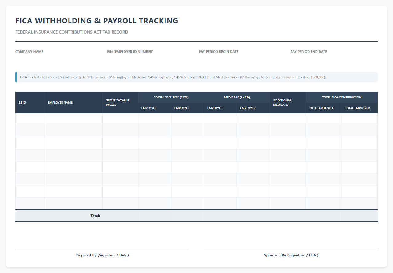 FICA Withholding and Payroll Tracking Document
