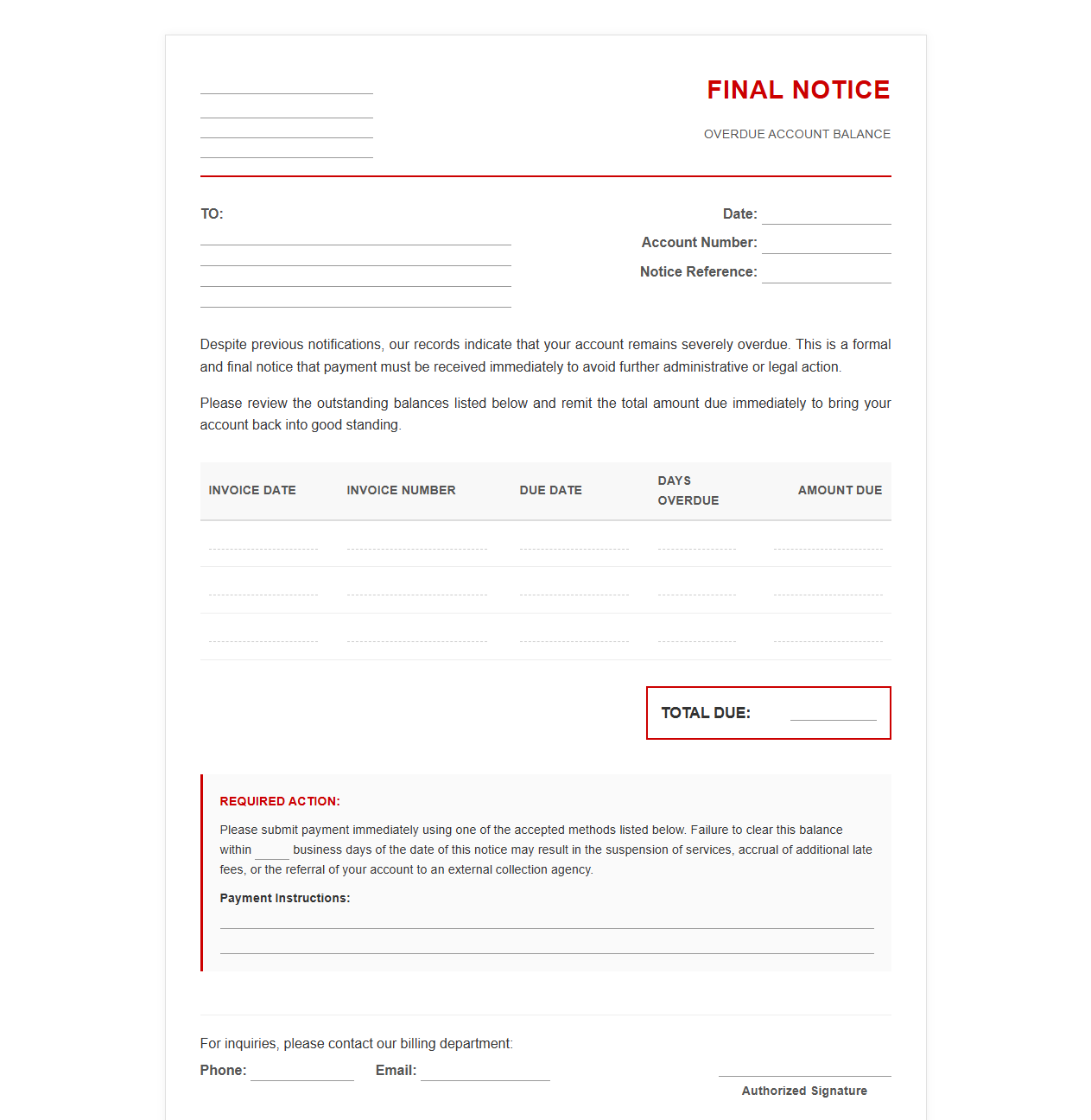 Final Notice for Overdue Account Balance