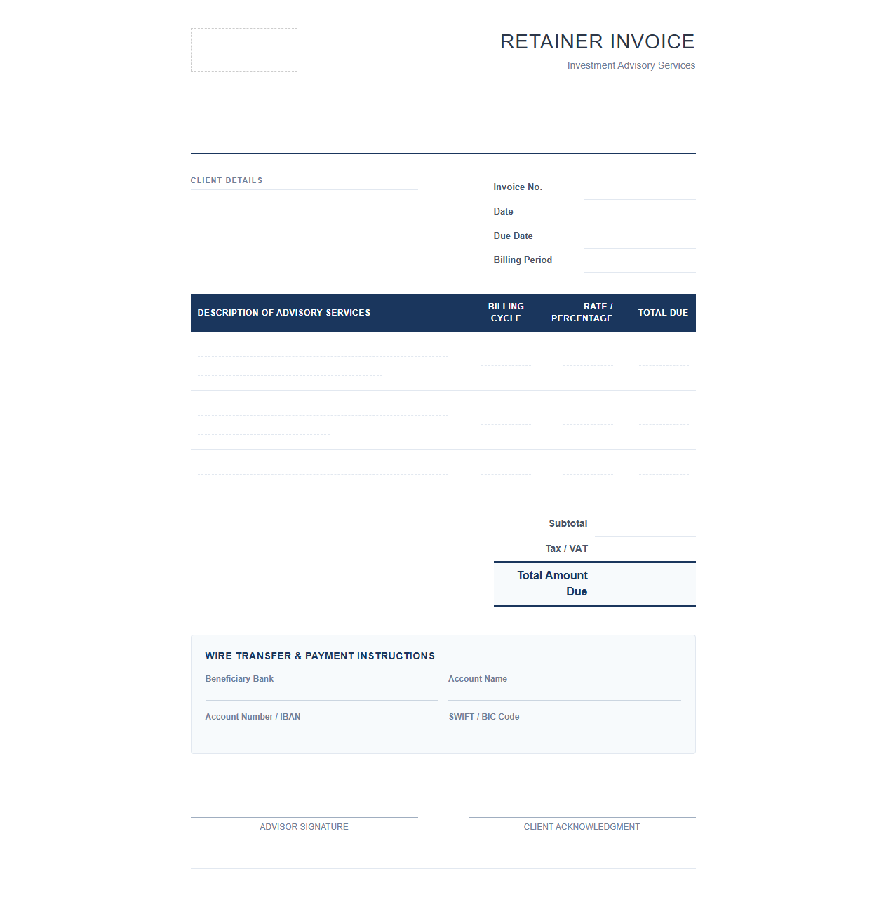 Financial Advisory Retainer Invoice Template