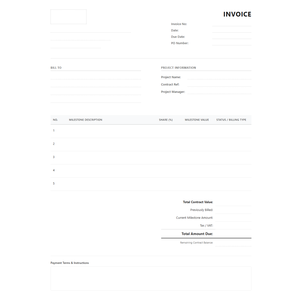 Fixed Price Project Milestone Billing Template