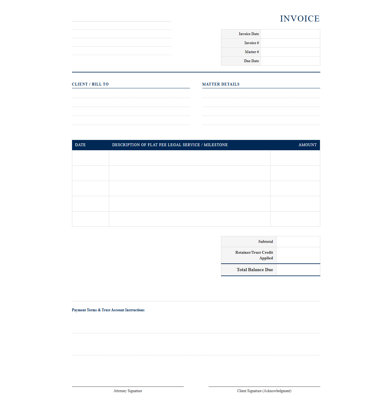 Flat Fee Legal Services Bill Template