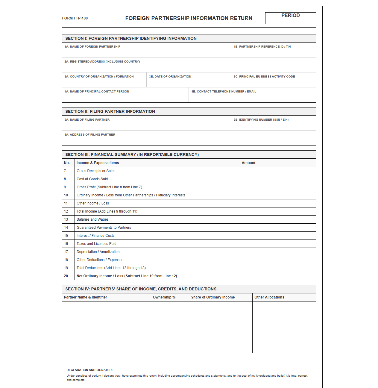 Foreign Partnership Information Return Template