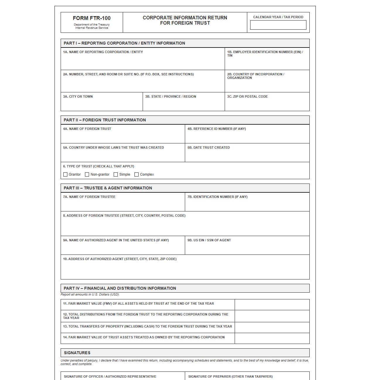Foreign Trust Corporate Information Return Form Template