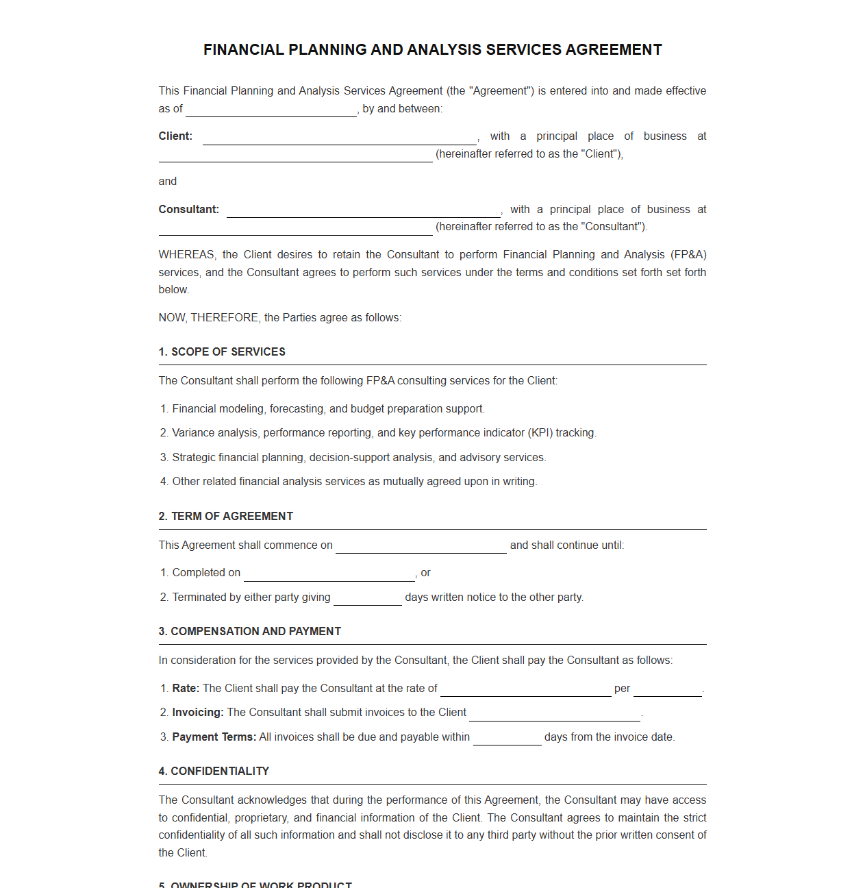 FP&A Consulting Services Contract Template