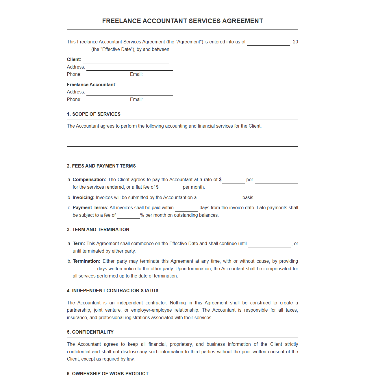 Freelance Accountant Services Agreement Template