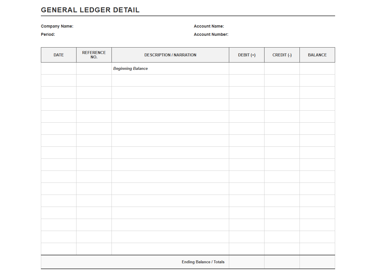 General Ledger Transaction Detail Template