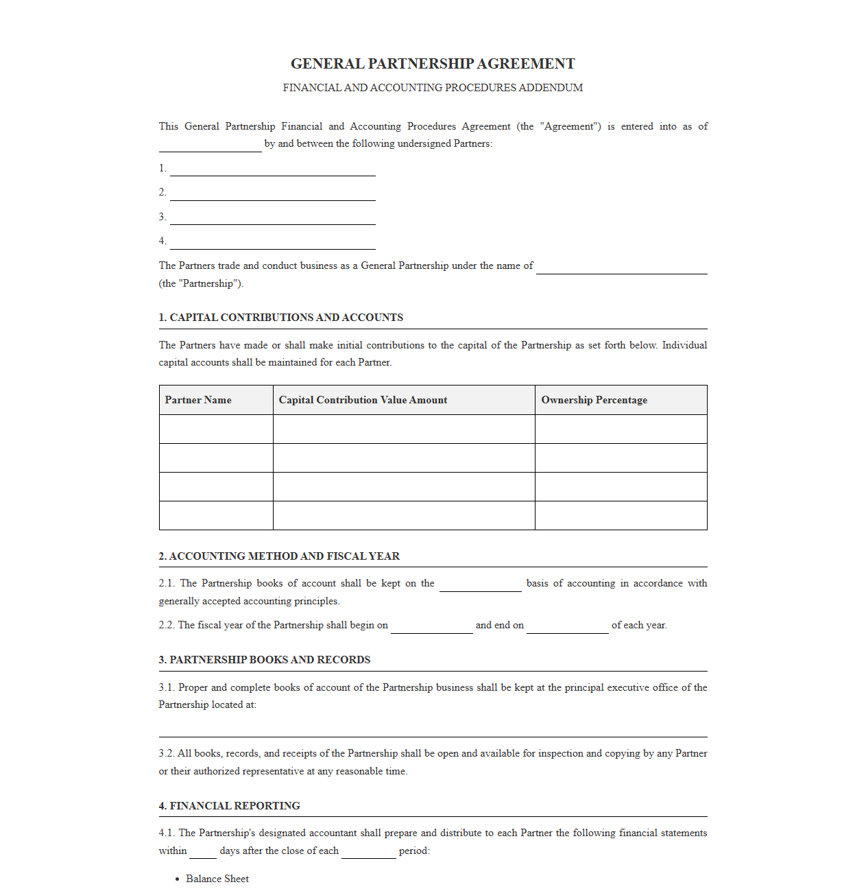 General Partnership Financial and Accounting Procedures Agreement