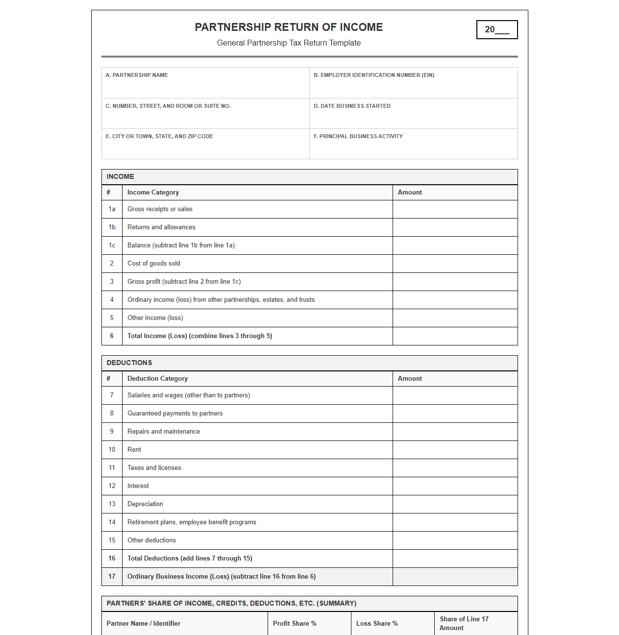 General Partnership Tax Return Template