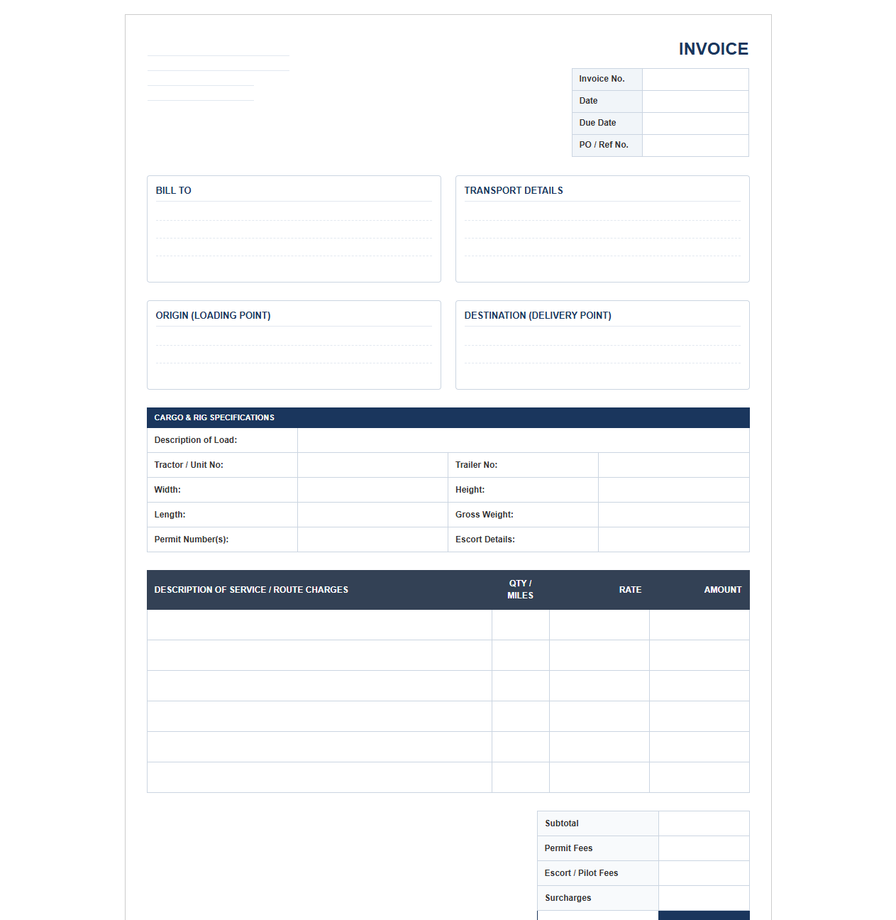 Heavy Haulage Transport Invoice