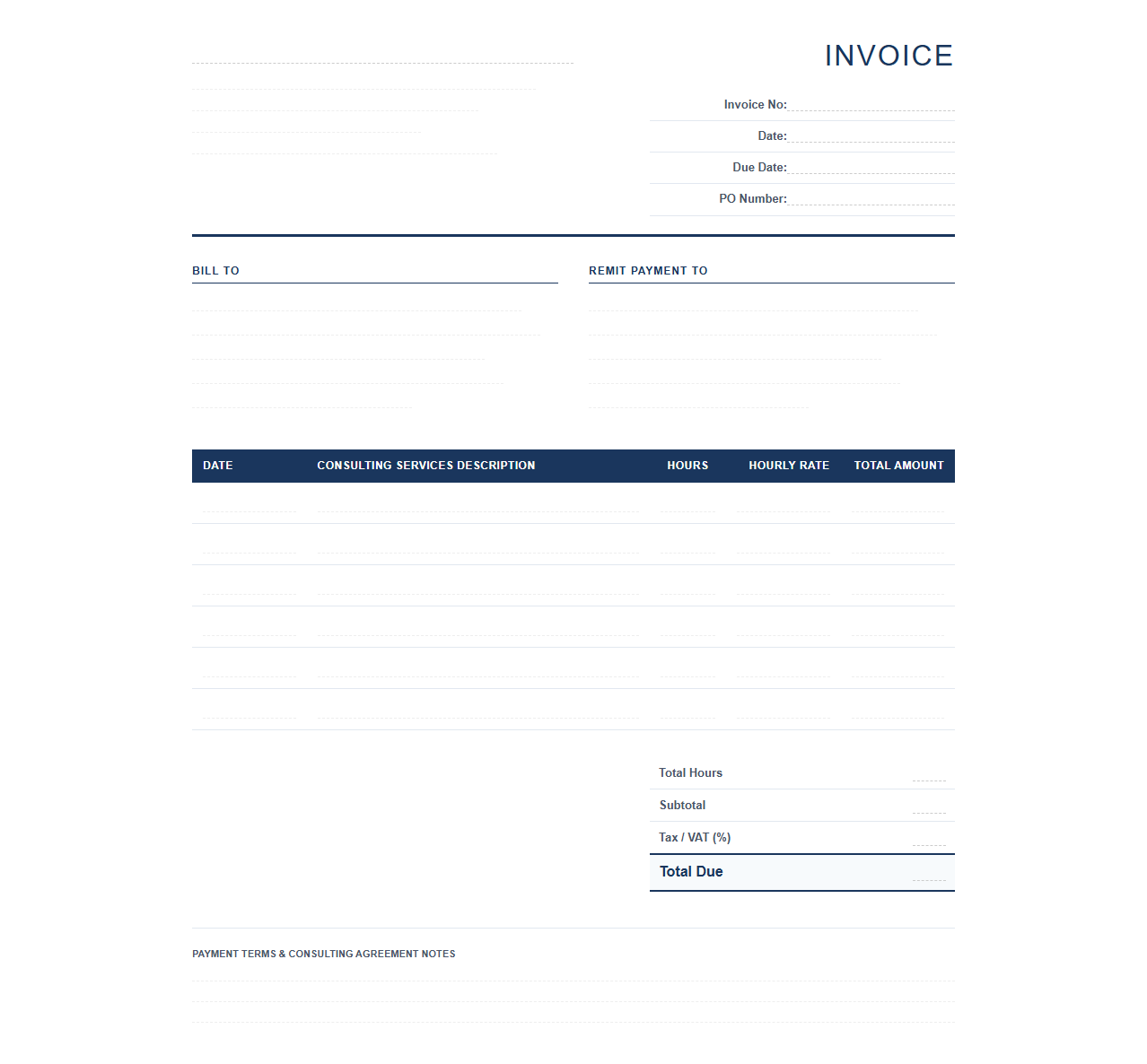Hourly Rate Commercial Consulting Invoice Template