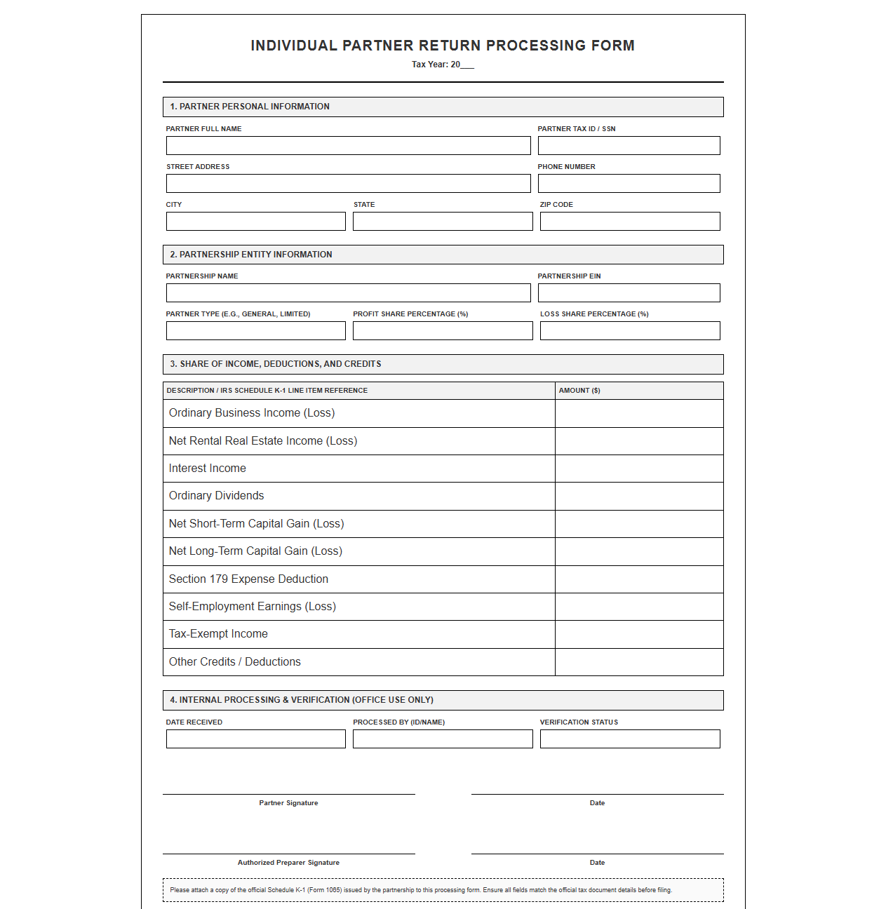 Individual Partner Return Processing Form