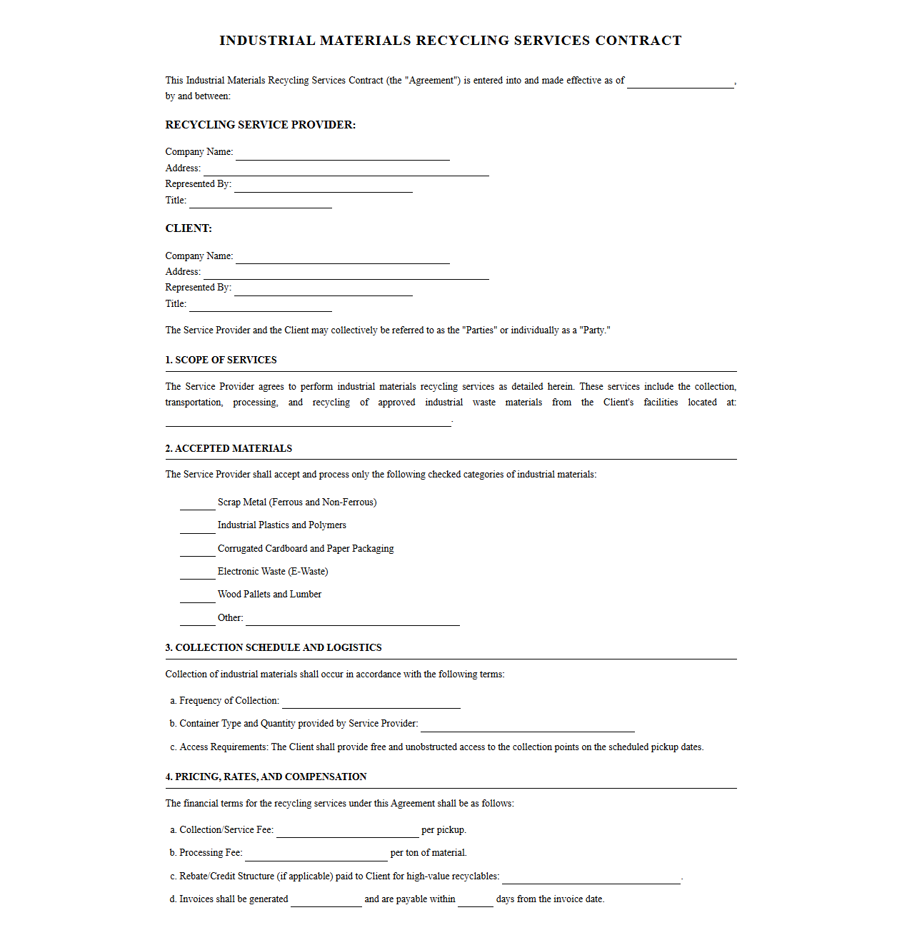 Industrial Materials Recycling Services Contract