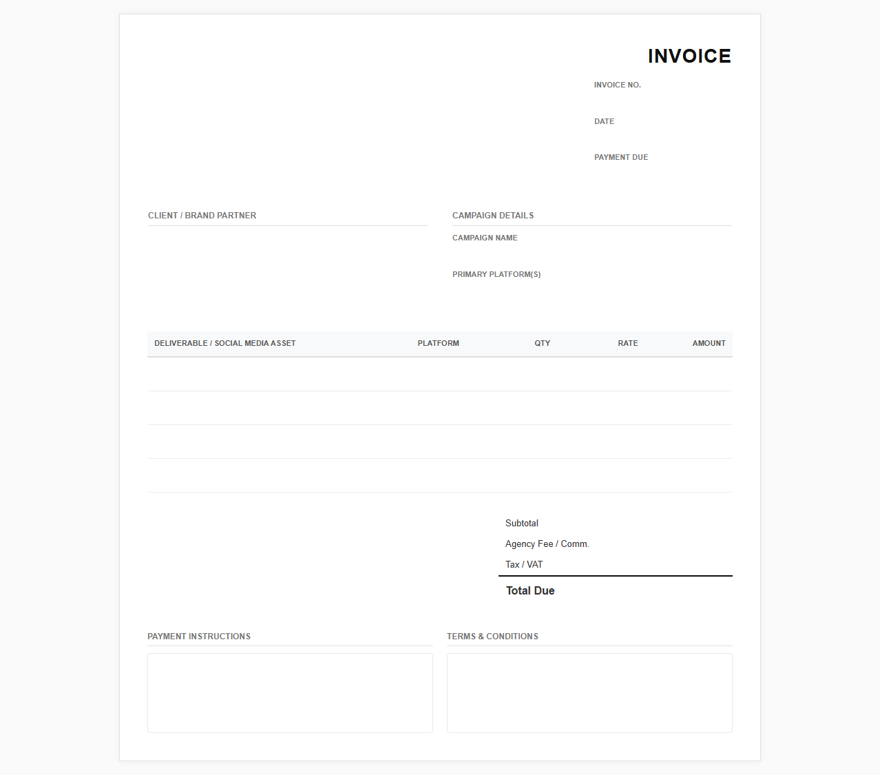 Influencer Marketing Collaboration Invoice Template