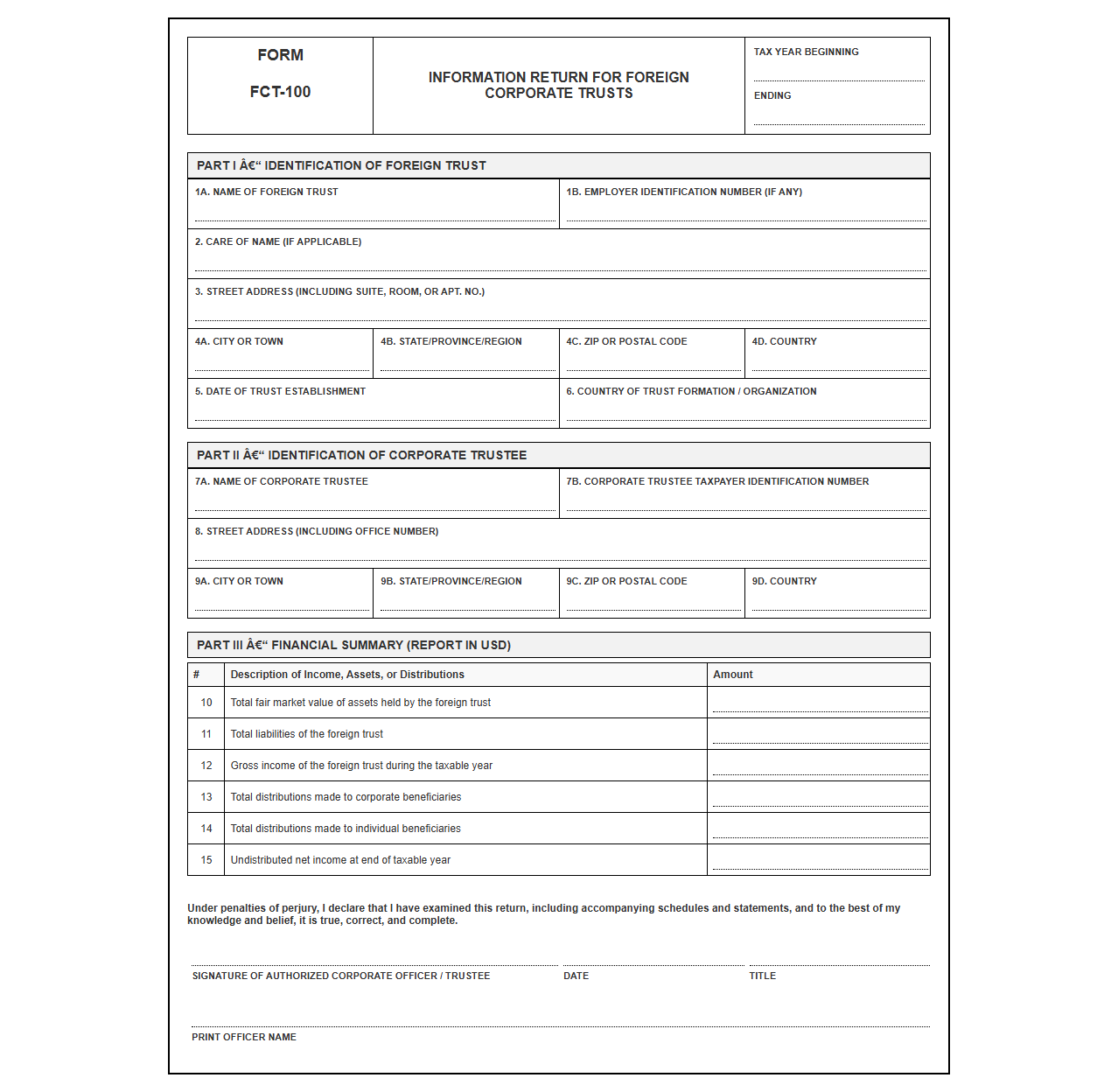 Information Return Template for Foreign Corporate Trusts