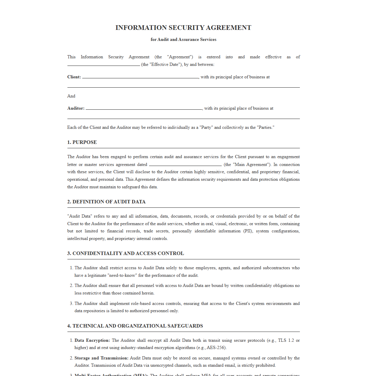Information Security Agreement for Auditing Services