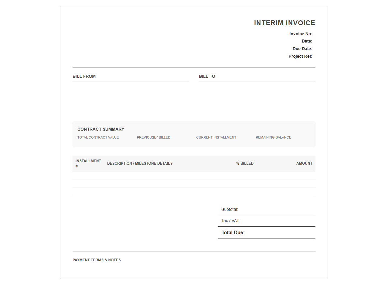 Installment Billing Invoice Template