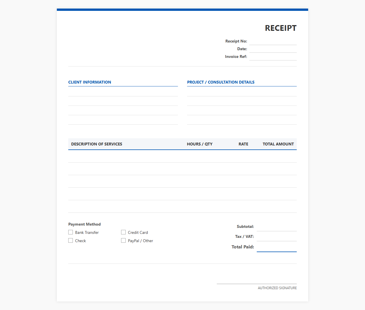 IT Consultant Billing Receipt Template