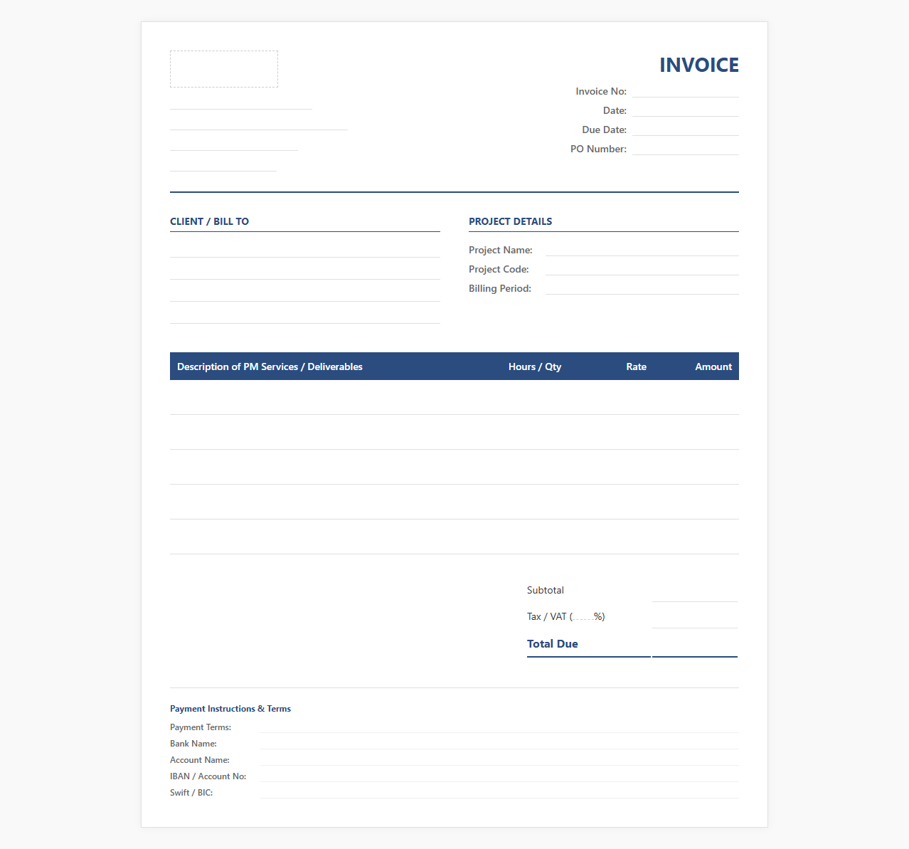 IT Project Management Consulting Invoice