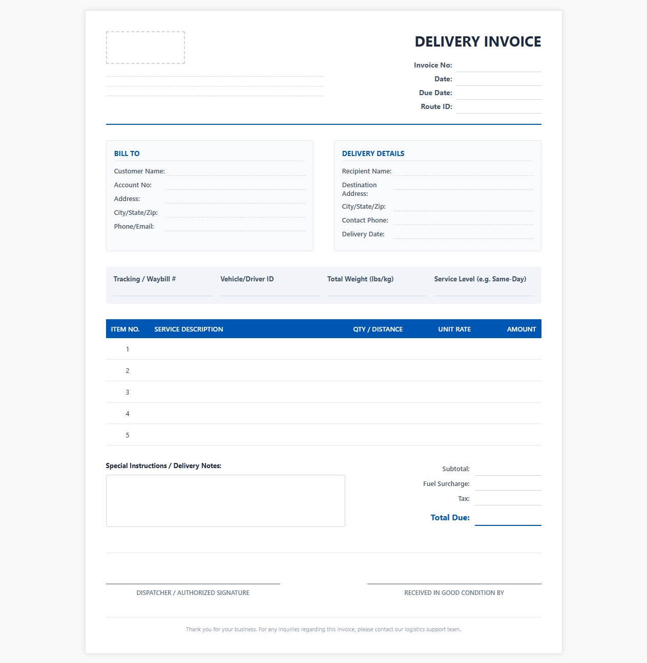 Last-Mile Delivery Service Invoice