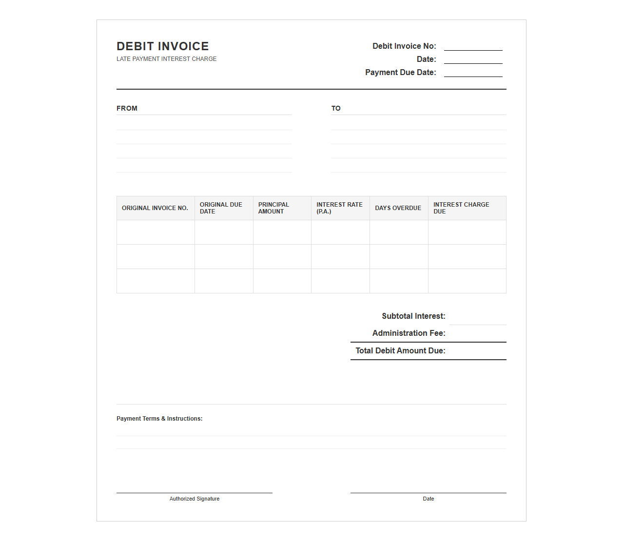 Late Payment Interest Charge Debit Invoice Template