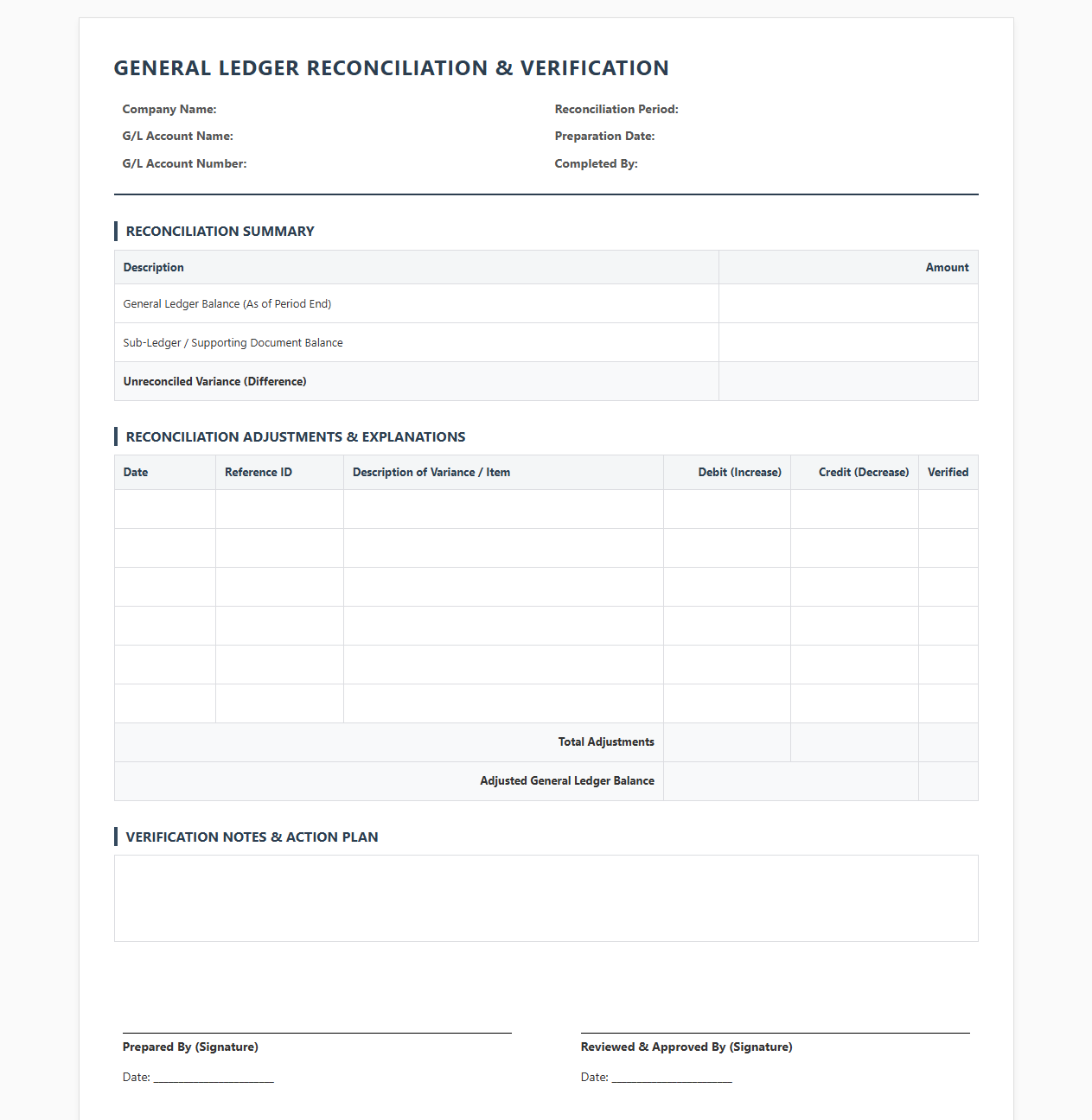Ledger Reconciliation and Verification Template
