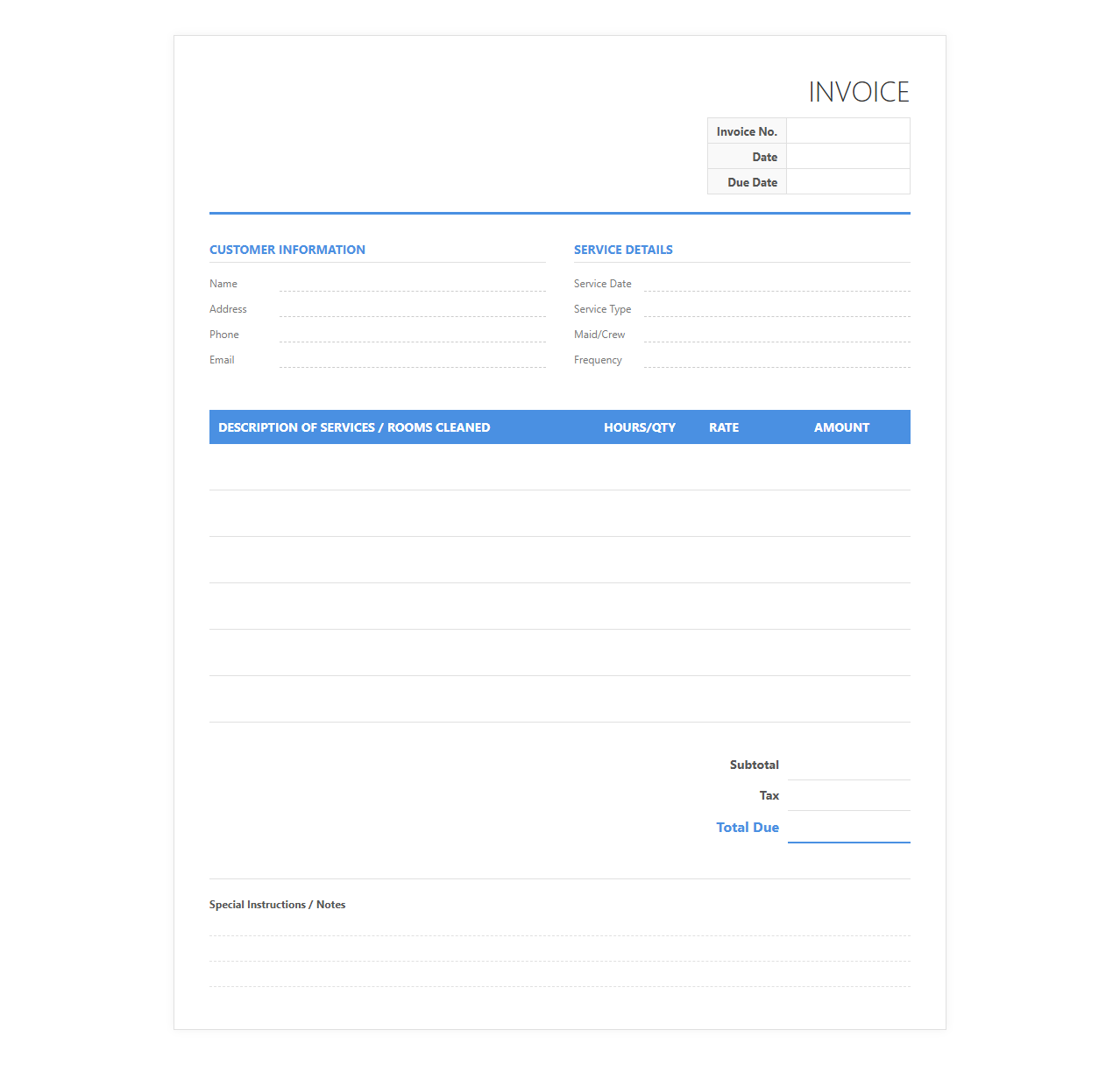 Maid Service Invoice Template