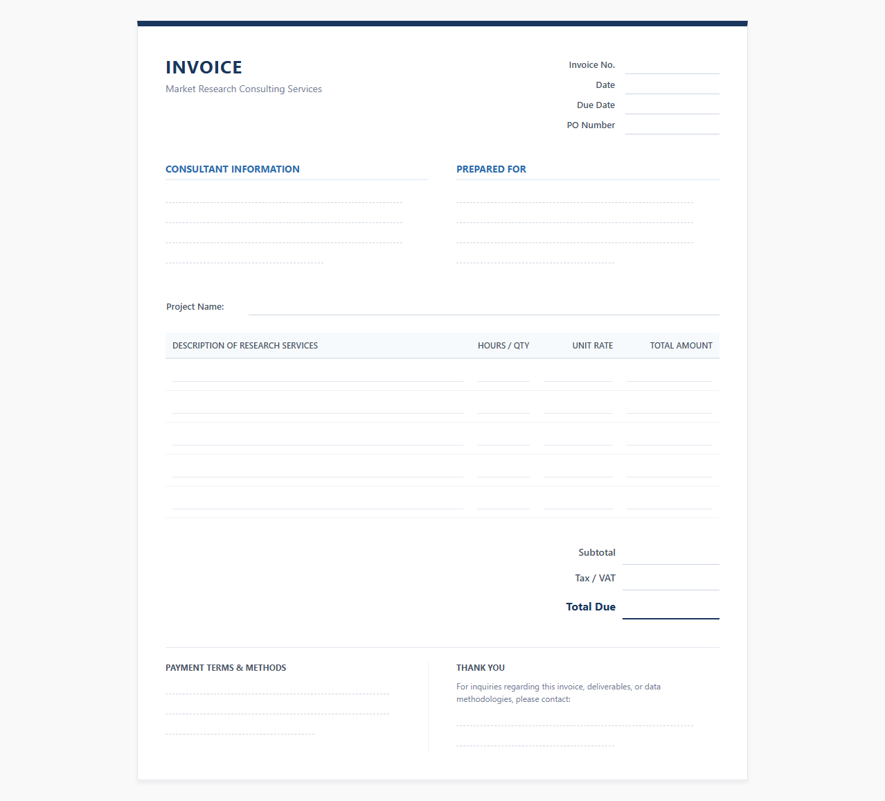 Market Research Consultant Invoice Template