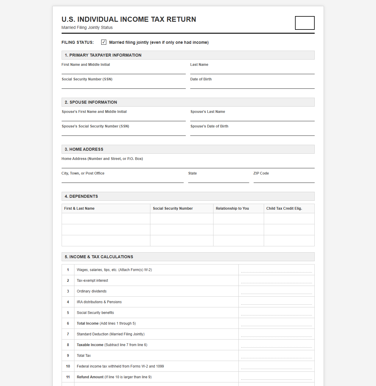 Married Filing Jointly Tax Return Template