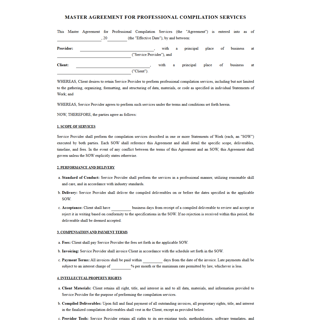 Master Agreement for Professional Compilation Services