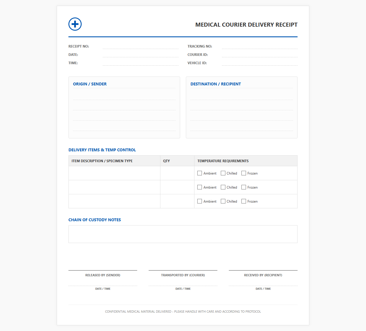 Medical Courier Delivery Receipt Template