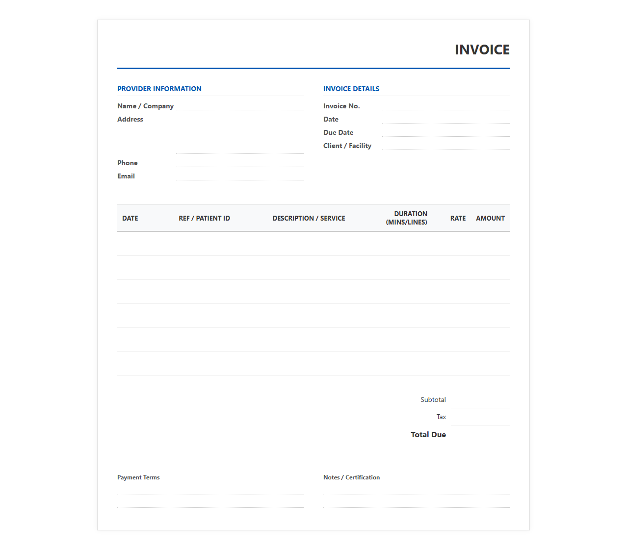 Medical Transcription Services Invoice Template