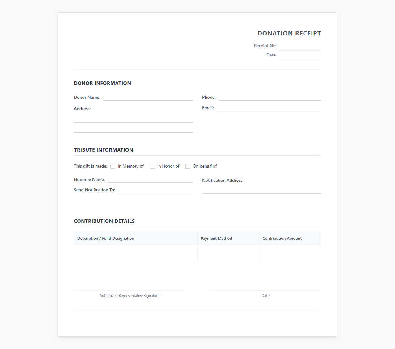 Memorial and Honorary Gift Receipt Template