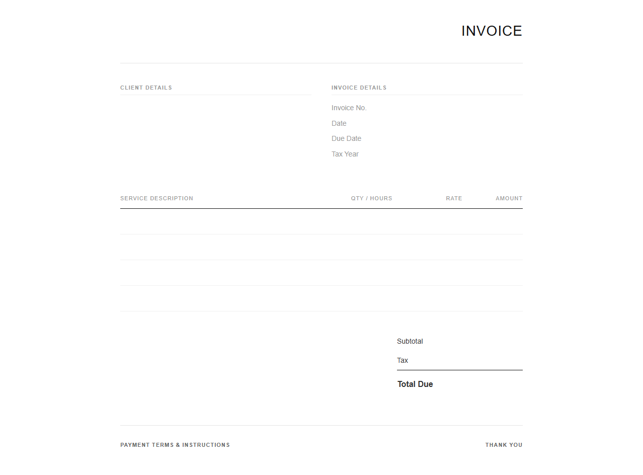 Minimalist Tax Prep Service Invoice