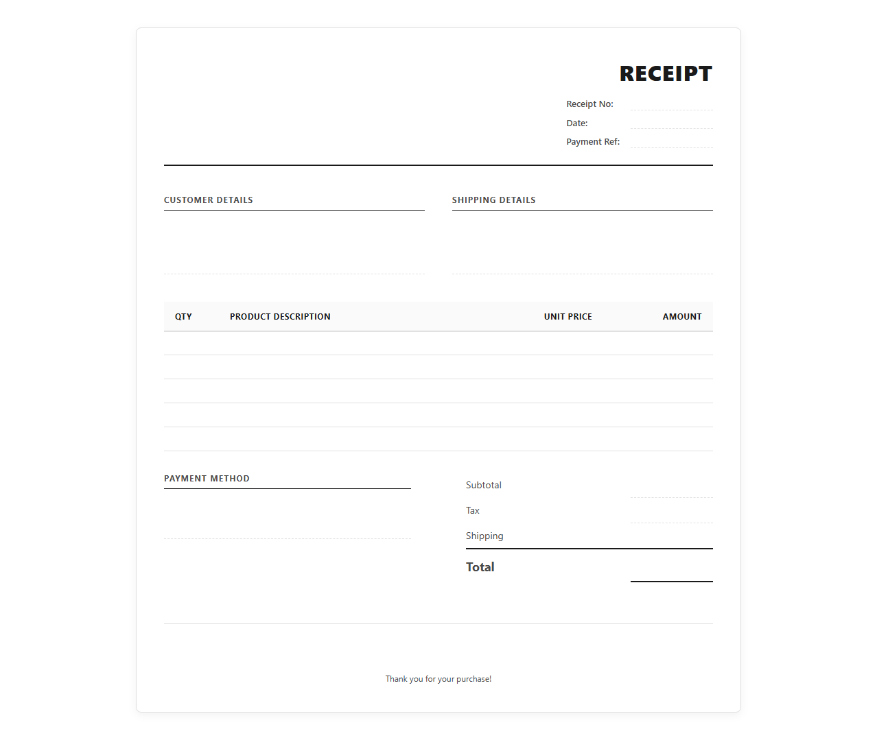 Modern Printable Product Sales Receipt Layout